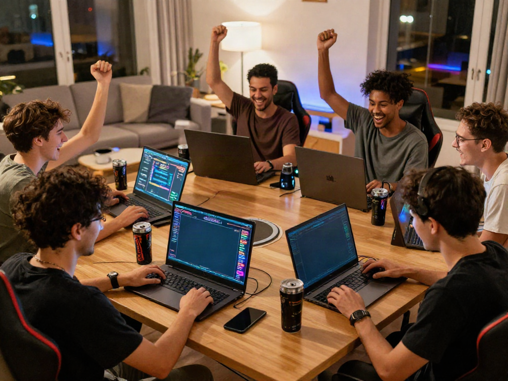 Friends engaging in an exhilarating gaming session at DU88, celebrating their wins in a vibrant living room
