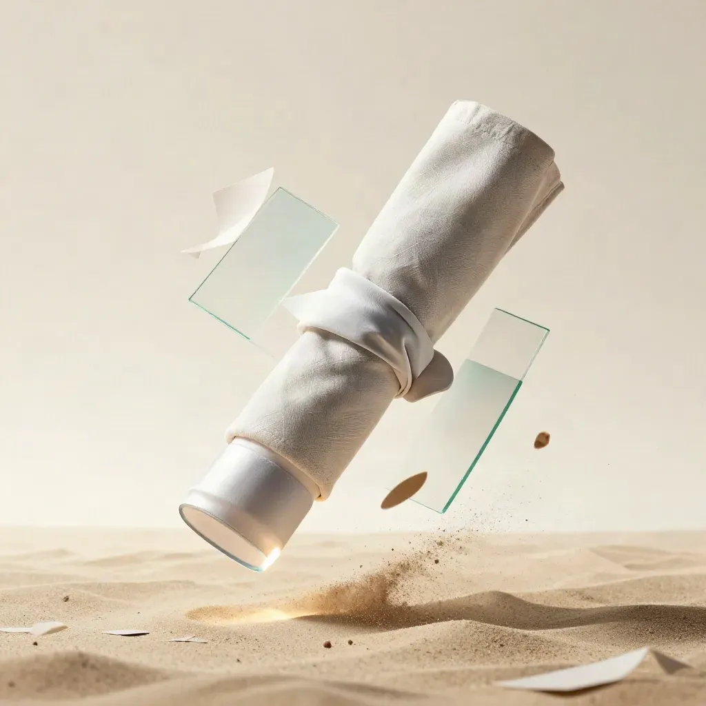Floating market position pack with sleeve, map tube and acrylic wedges in dramatic studio light.