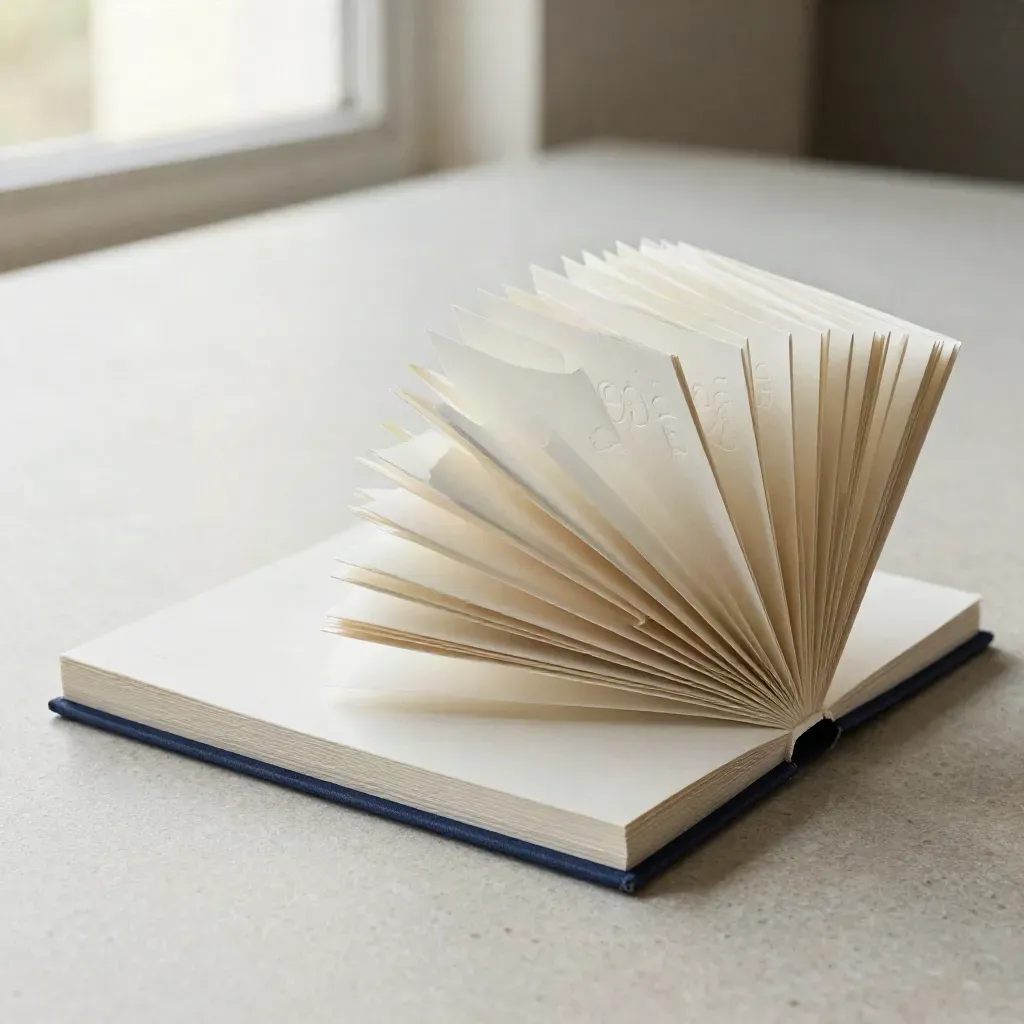 Blind-embossed consulting kit with insert deck and divider on pale plaster, navy accent