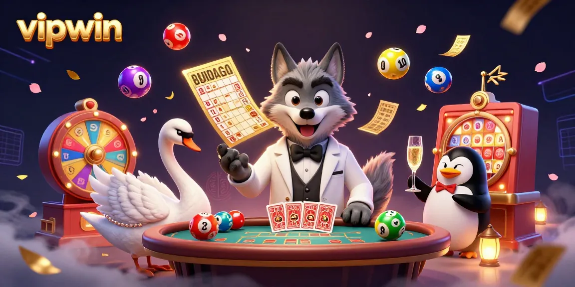 Experience the vibrant and luxurious vibe of vipwin with a sophisticated illustration of a debonair wolf and elegant characters in a rich casino setting.